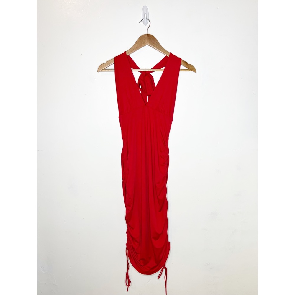 NWT Body-con V-shaped Halter Ruching Red Dress Size XL